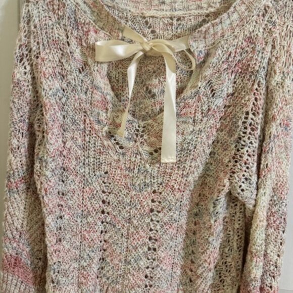 LC Lauren Conrad Donegal Sweater Pink Multi Speckled Knit Pullover Cottagecore - Picture 6 of 7